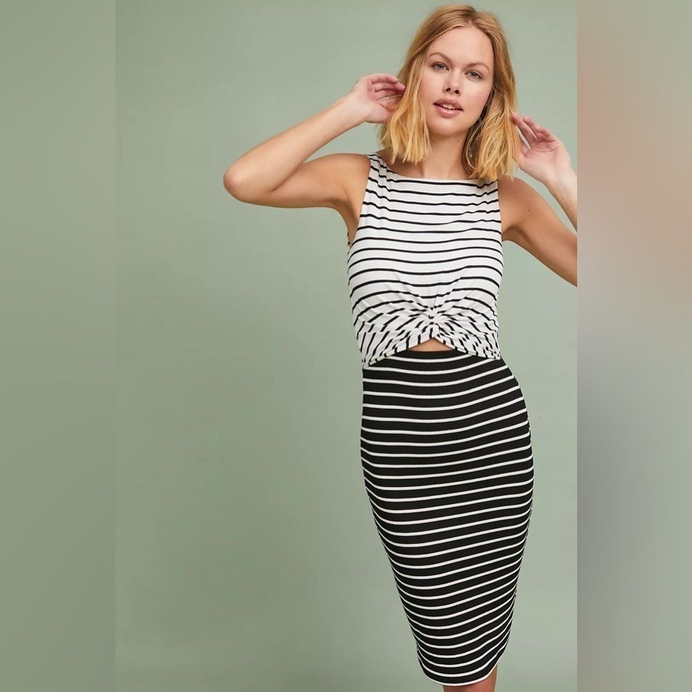 XL Two Toned Stripe Column Dress Bailey 44 anthropology fitted midi high neck